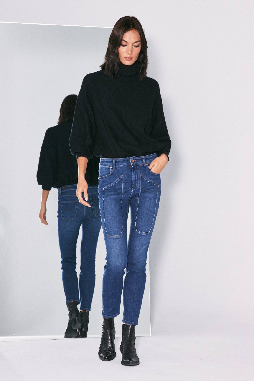 Jeckerson 5 Tasche Skinny Con Toppa In Denim Blu Scuro