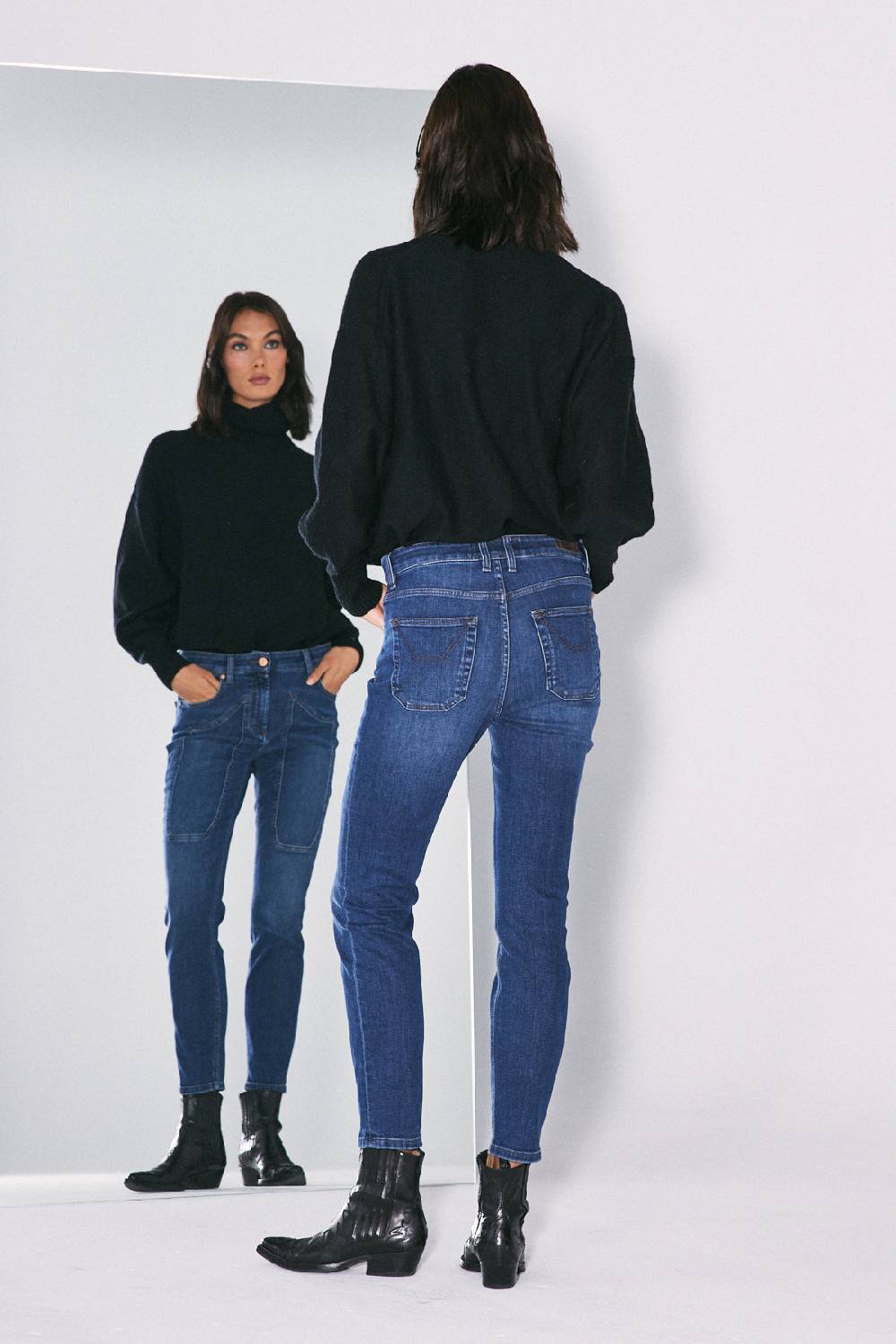 Jeckerson 5 Tasche Skinny Con Toppa In Denim Blu Scuro