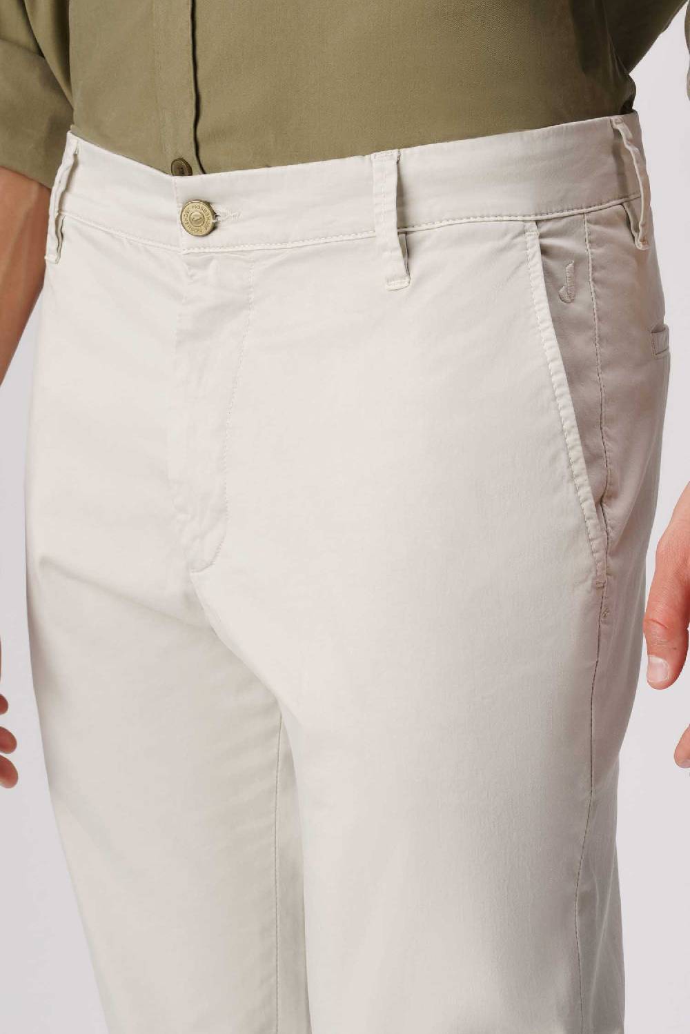 Jeckerson Jack- Pantalone Chino Con Tasca Americana In Armatura Raso Beige Chiaro
