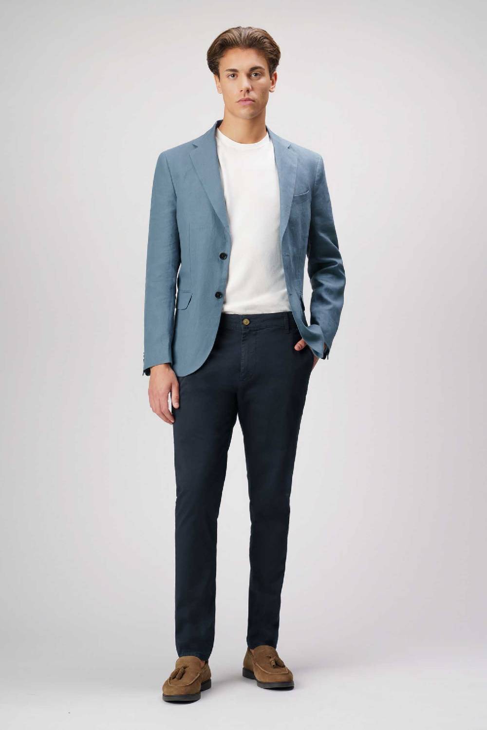 Jeckerson Jack- Pantalone chino con tasca americana in armatura raso blu scuro