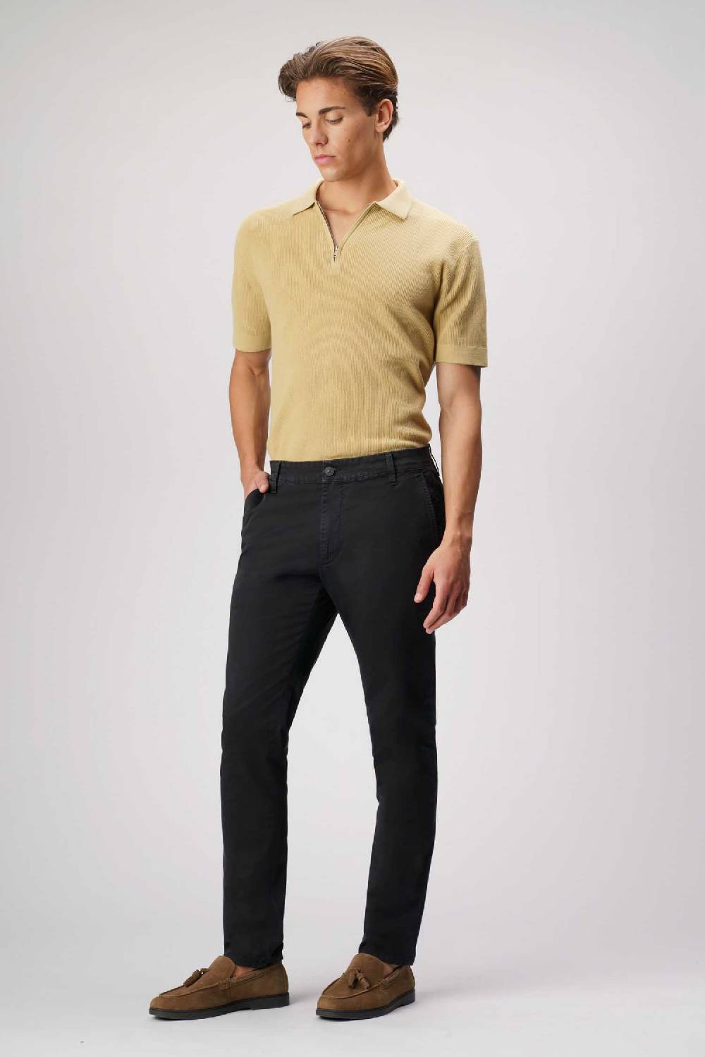 Jeckerson Jack- Pantalone chino con tasca americana in armatura raso nero