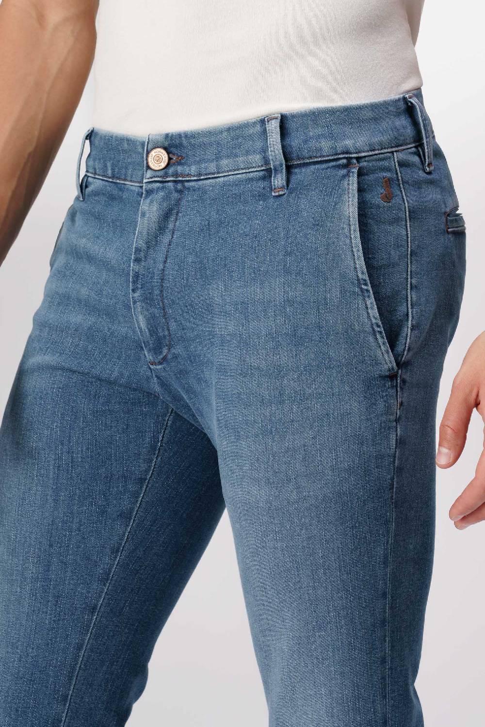 Jeckerson Jack- Pantalone Chino In Comfort Denim Blu Medio