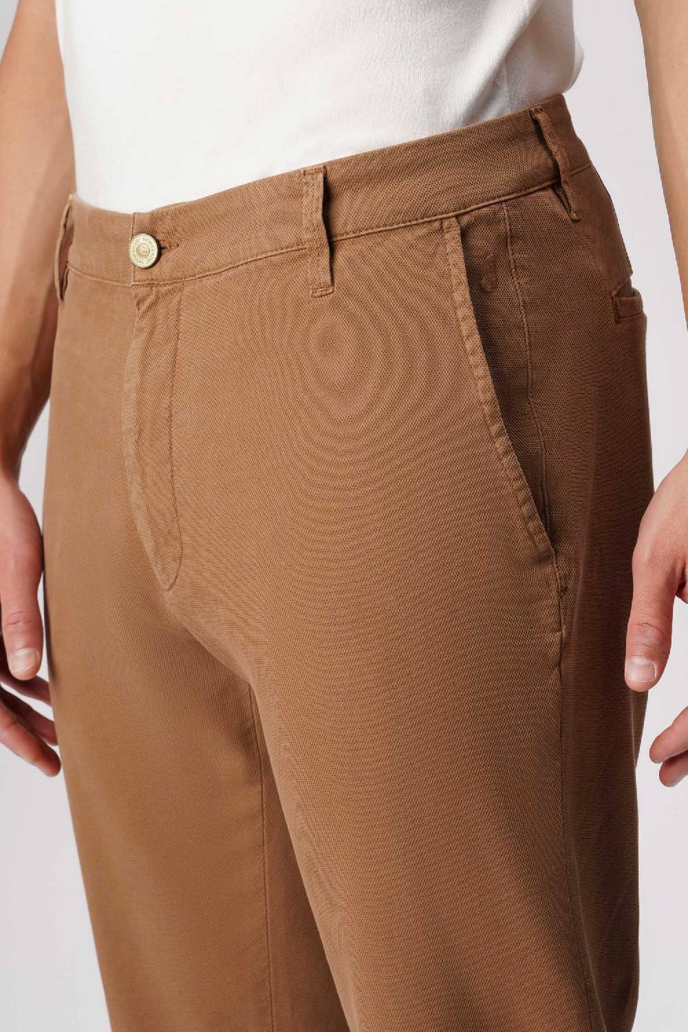 Jeckerson Jack- Pantalone Chino Slim Fit In Nido D'ape Marrone Chiaro