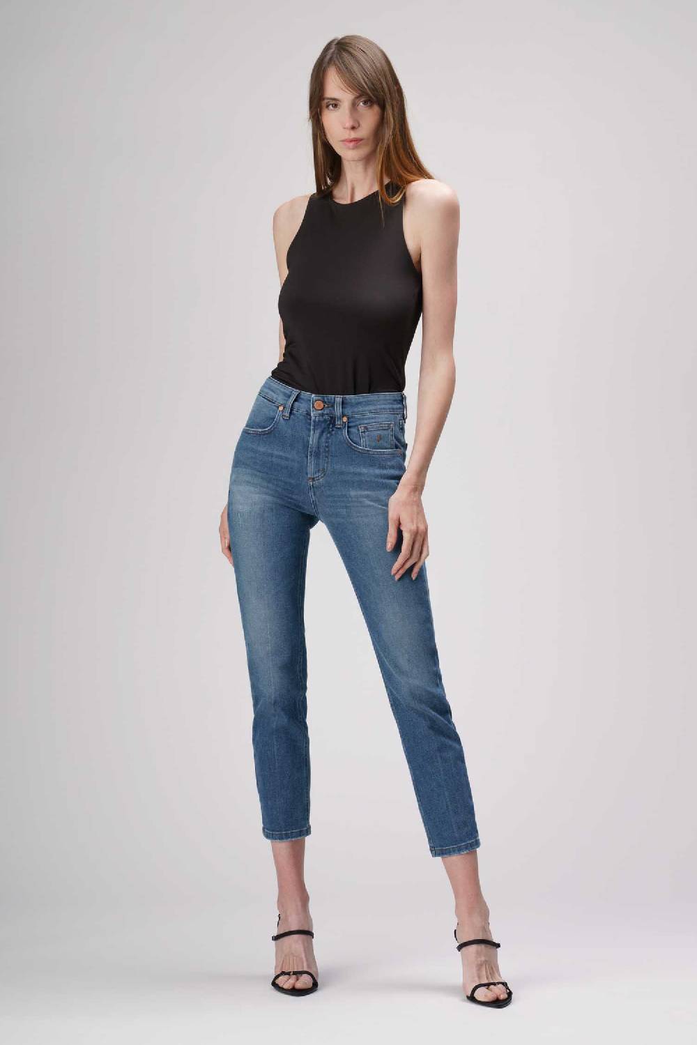 Jeckerson Jacqueline - Pantalone 5 tasche in denim tri-blend blu medio