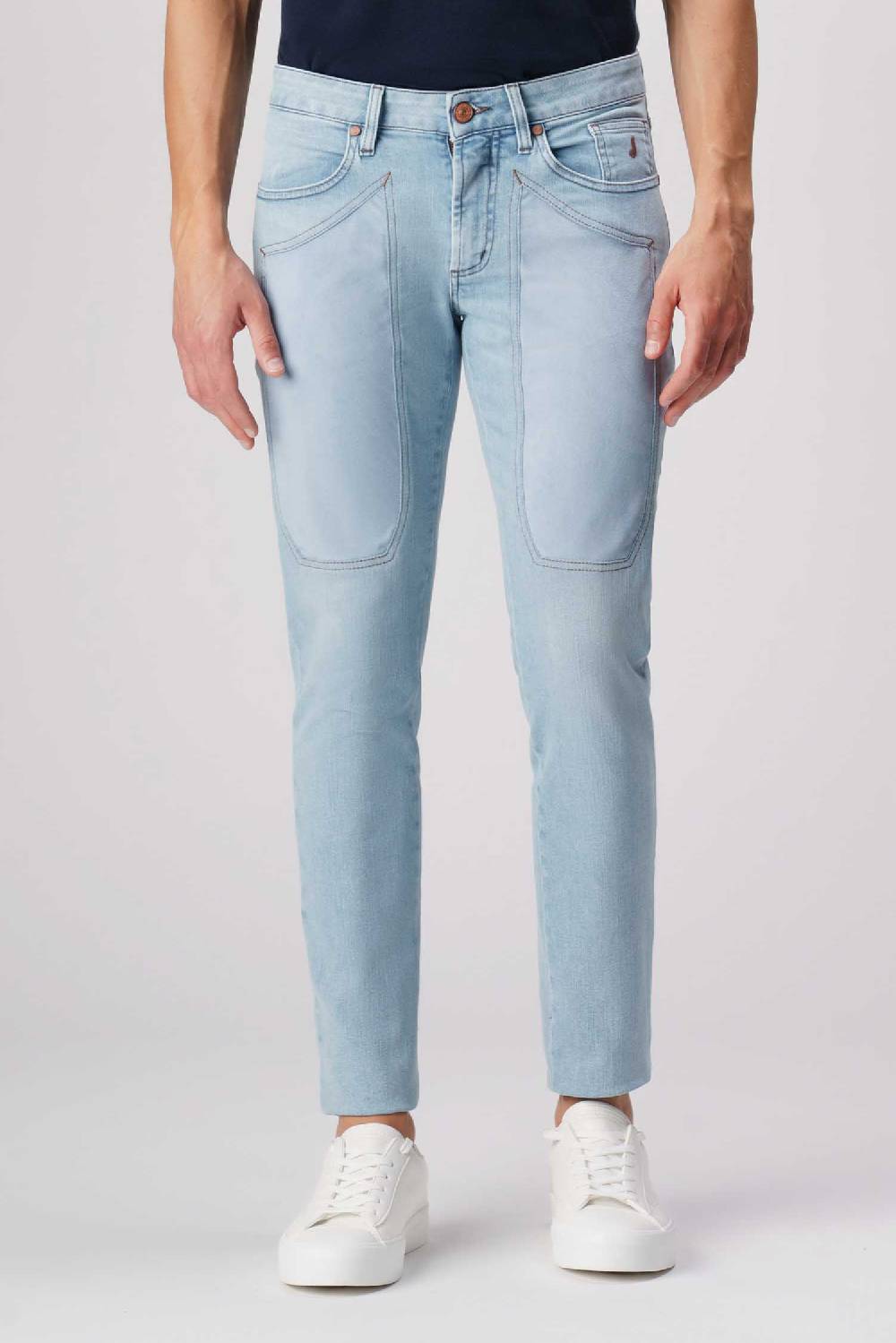 Jeckerson James - Pantalone 5 Tasche Con Toppa In Comfort Denim Blu Chiaro