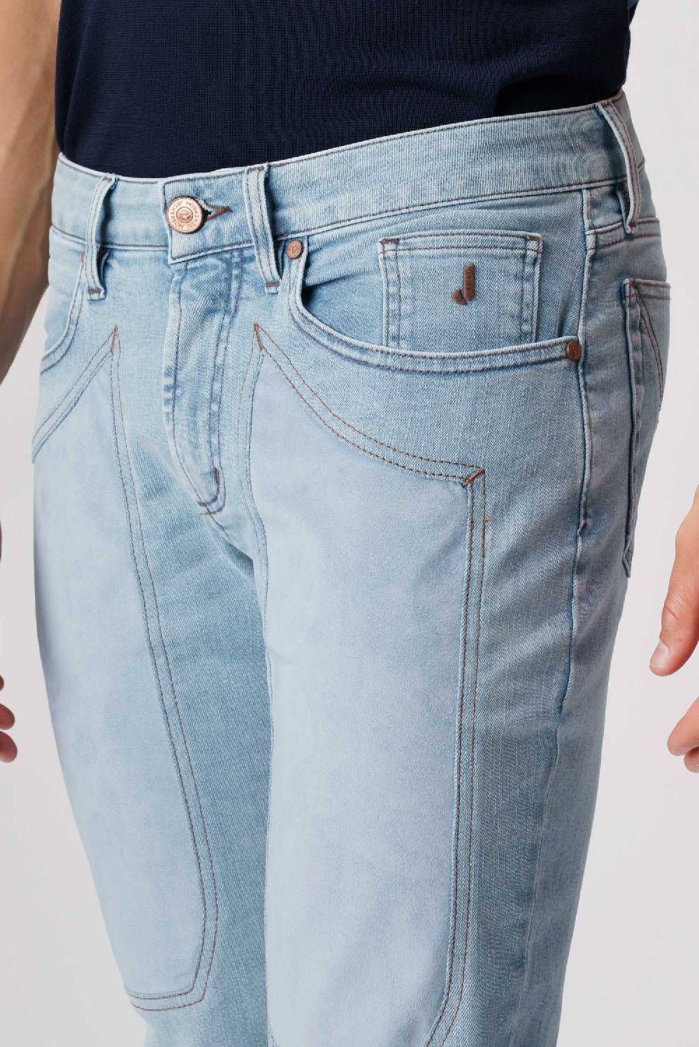 Jeckerson James - Pantalone 5 Tasche Con Toppa In Comfort Denim Blu Chiaro