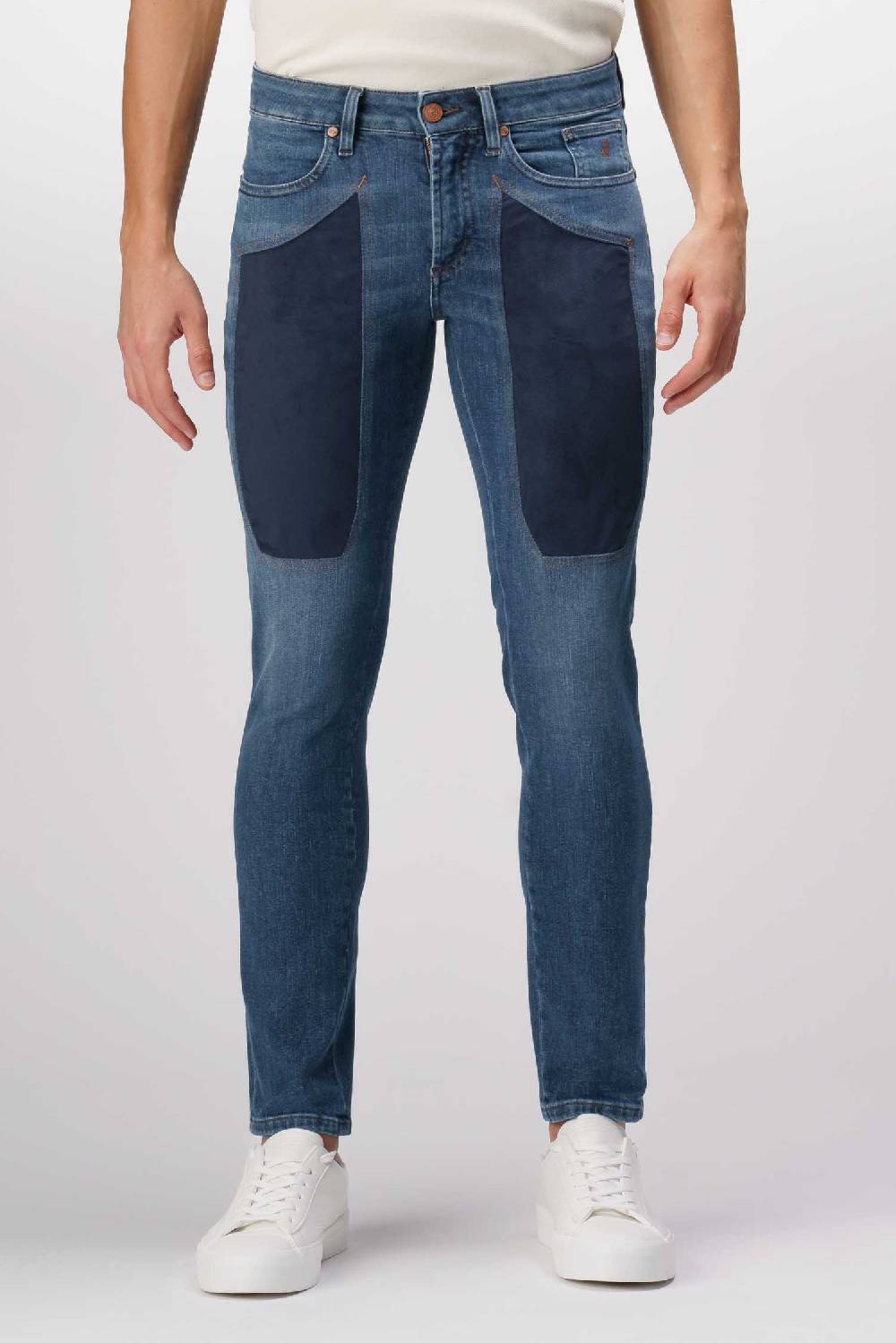 Jeckerson James - Pantalone 5 Tasche Con Toppa In Comfort Denim Blu Scuro
