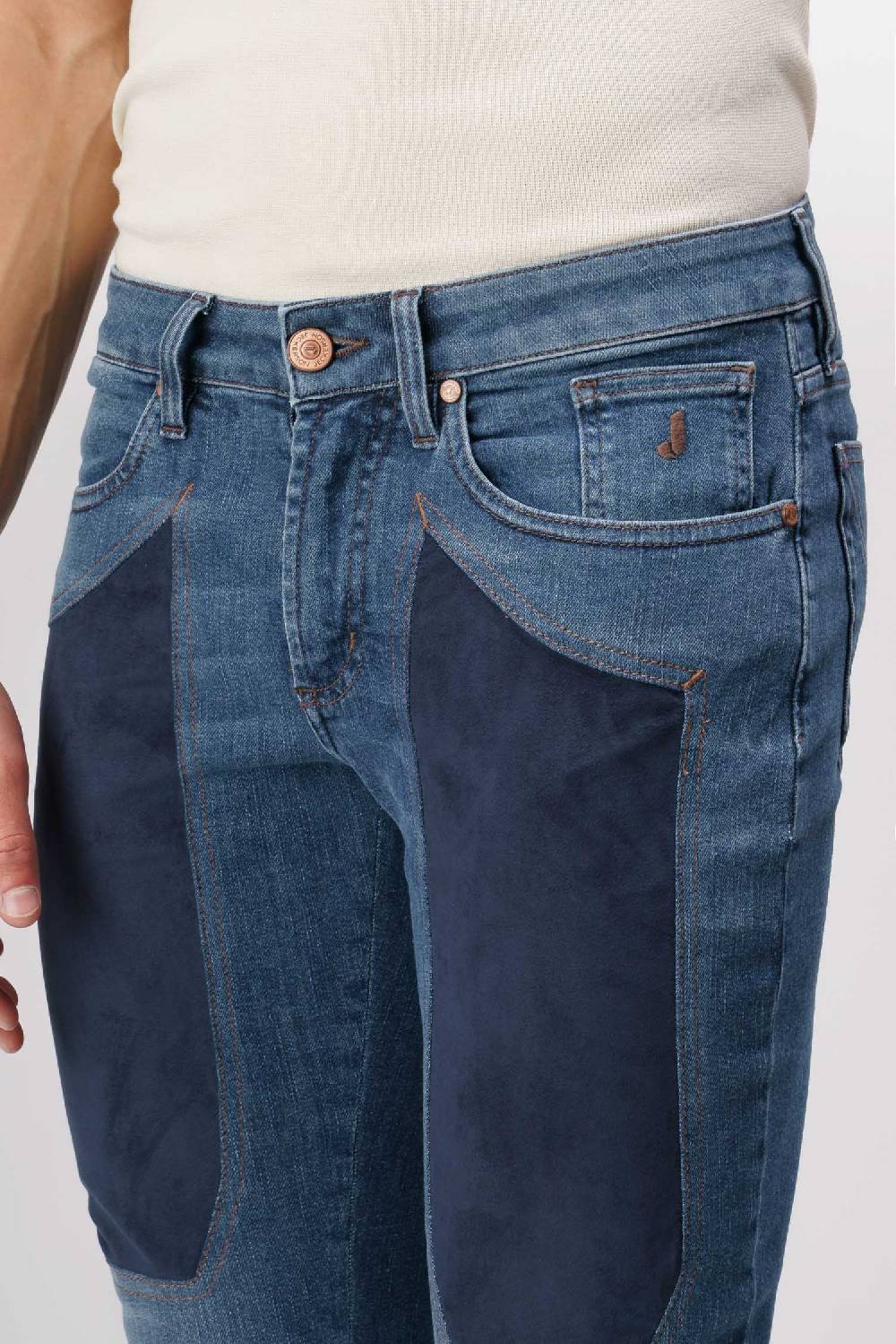 Jeckerson James - Pantalone 5 Tasche Con Toppa In Comfort Denim Blu Scuro