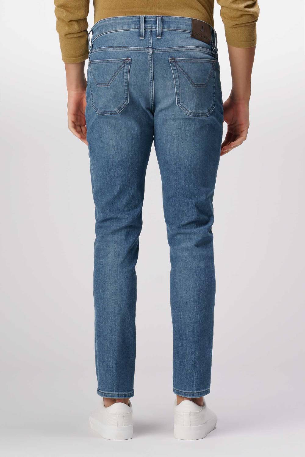 Jeckerson James - Pantalone 5 Tasche Con Toppa In Comfort Denim Blu Medio