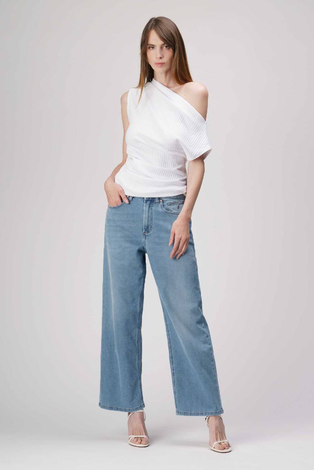 Jeckerson Jasmine - Pantalone 5 tasche palazzo in denim tri-blend