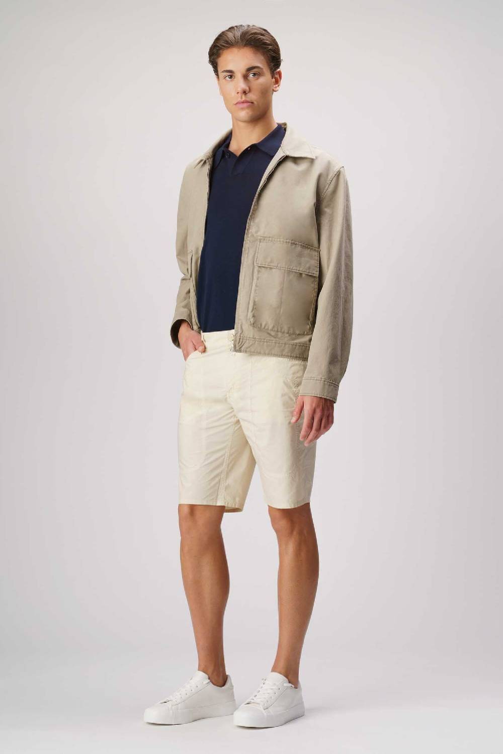 Jeckerson Jayden - Bermuda 5 tasche con toppa in tela paracadute beige chiaro