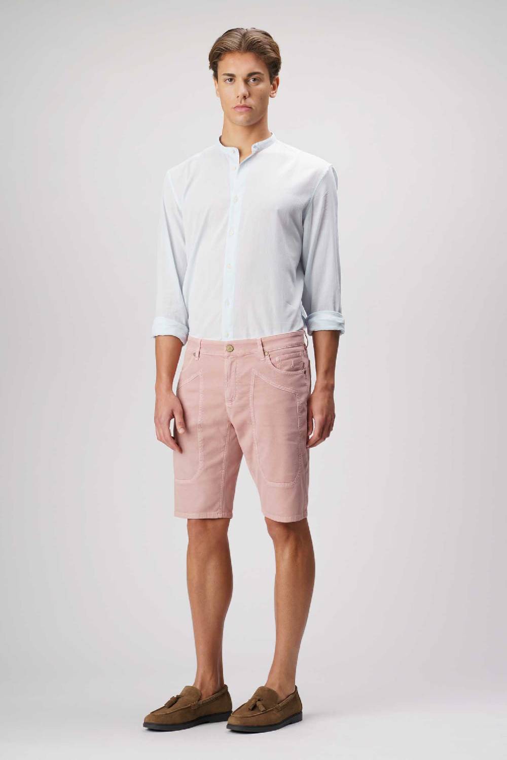 Jeckerson Jayden - Bermuda con toppa in nido d'ape rosa chiaro