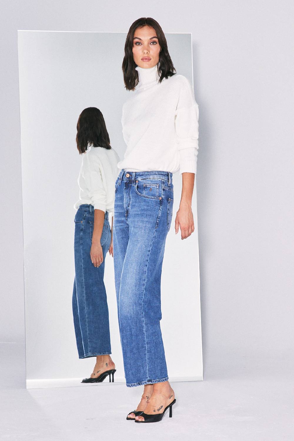 Jeckerson 5 tasche palazzo in denim blu chiaro