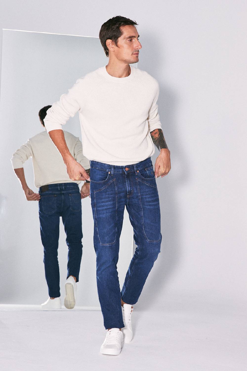 Jeckerson Pantalone 5 Tasche Con Toppa In Denim