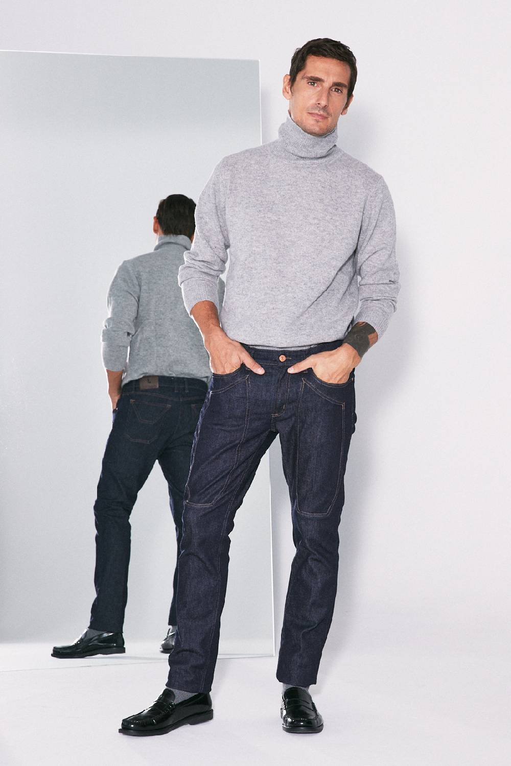 Jeckerson Pantalone 5 tasche con toppa in denim