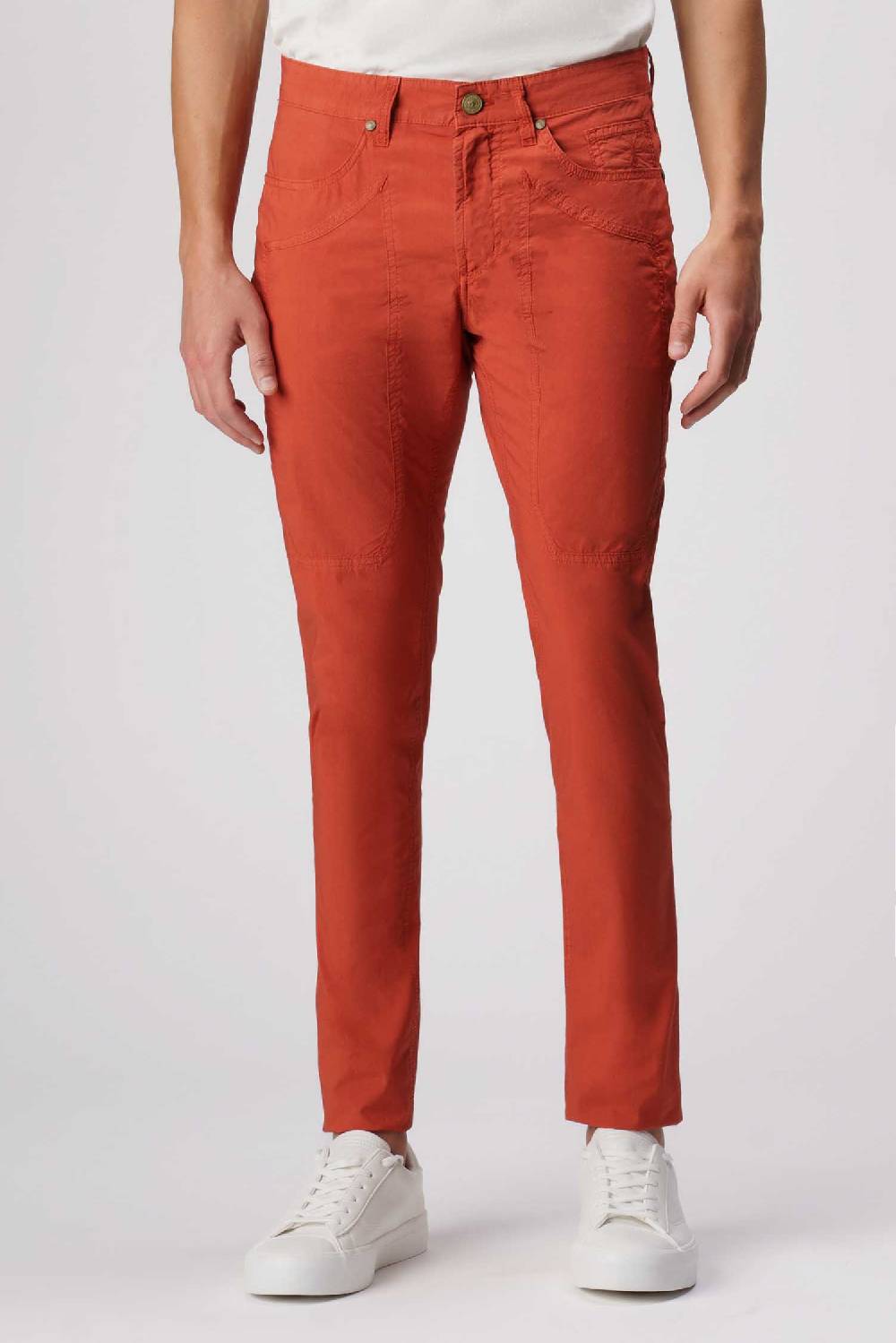 Jeckerson John - Pantalone 5 Tasche Con Toppa Arancio Scuro