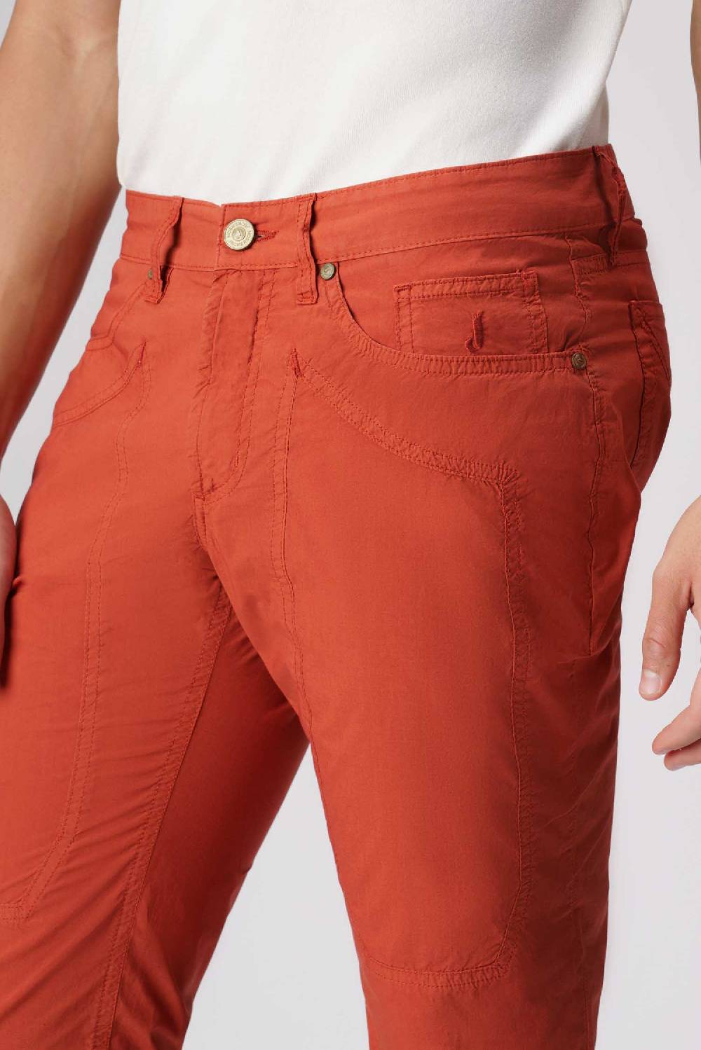 Jeckerson John - Pantalone 5 Tasche Con Toppa Arancio Scuro