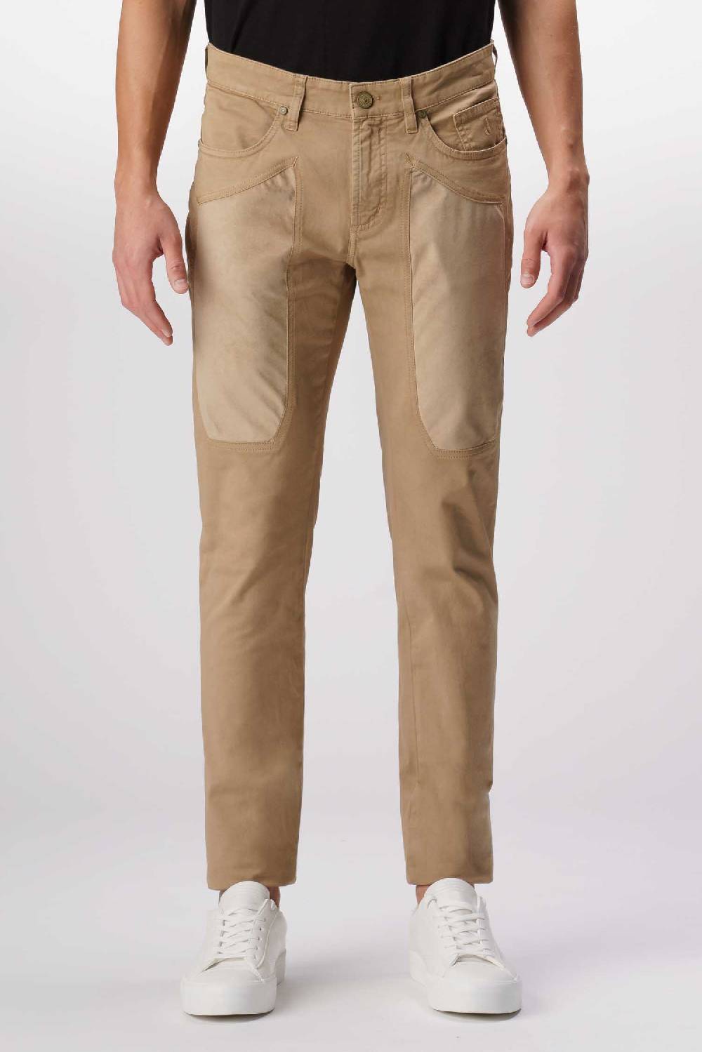 Jeckerson John - Pantalone 5 Tasche Con Toppa In Alcantara Beige Scuro