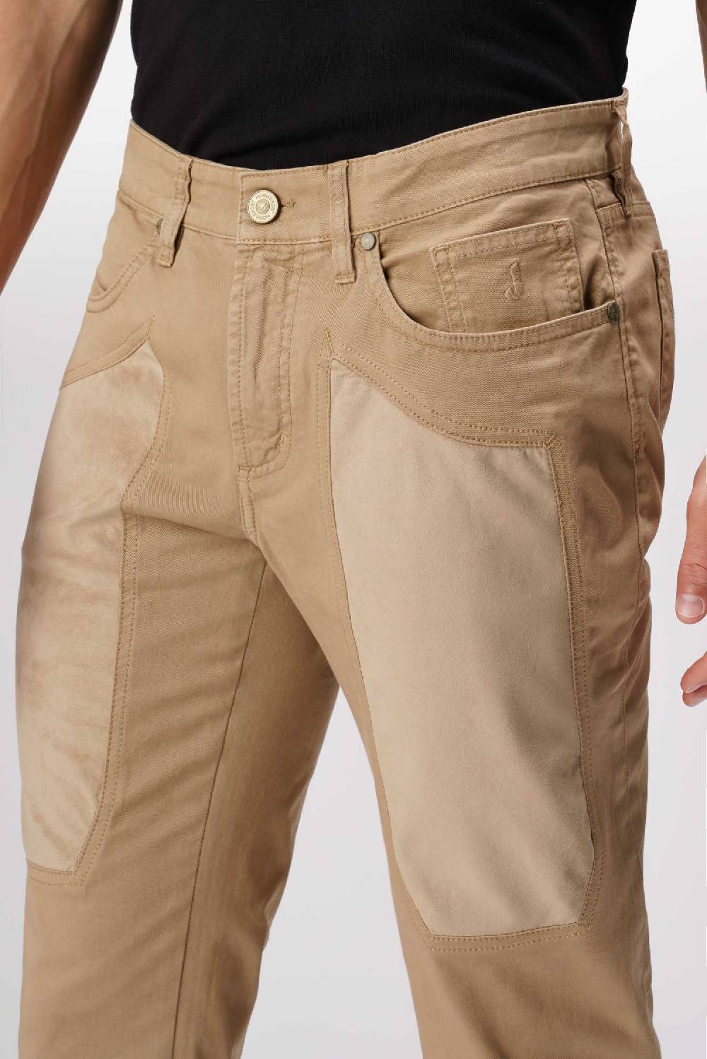 Jeckerson John - Pantalone 5 Tasche Con Toppa In Alcantara Beige Scuro