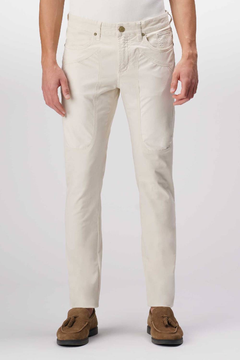 Jeckerson John - Pantalone 5 Tasche Con Toppa In Alcantara Beige Chiaro