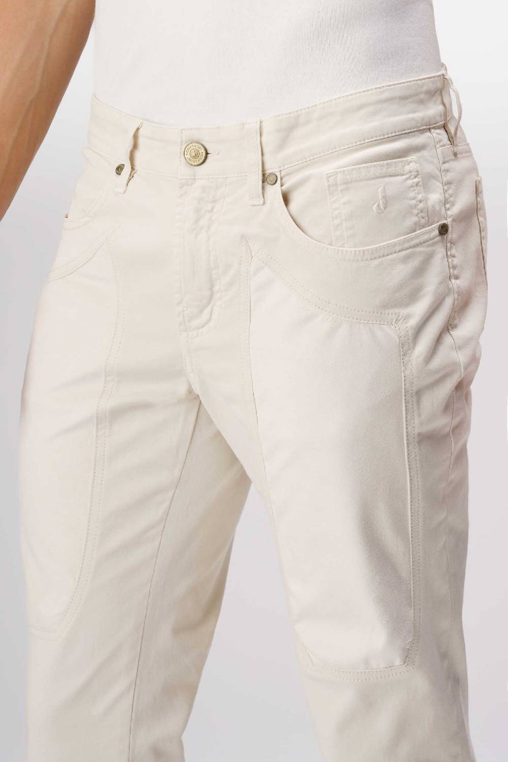 Jeckerson John - Pantalone 5 Tasche Con Toppa In Alcantara Beige Chiaro