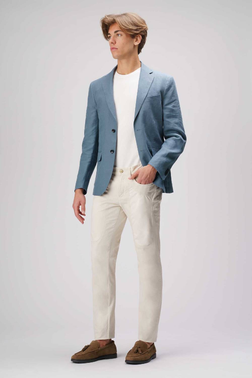 Jeckerson John - Pantalone 5 tasche con toppa in alcantara beige chiaro