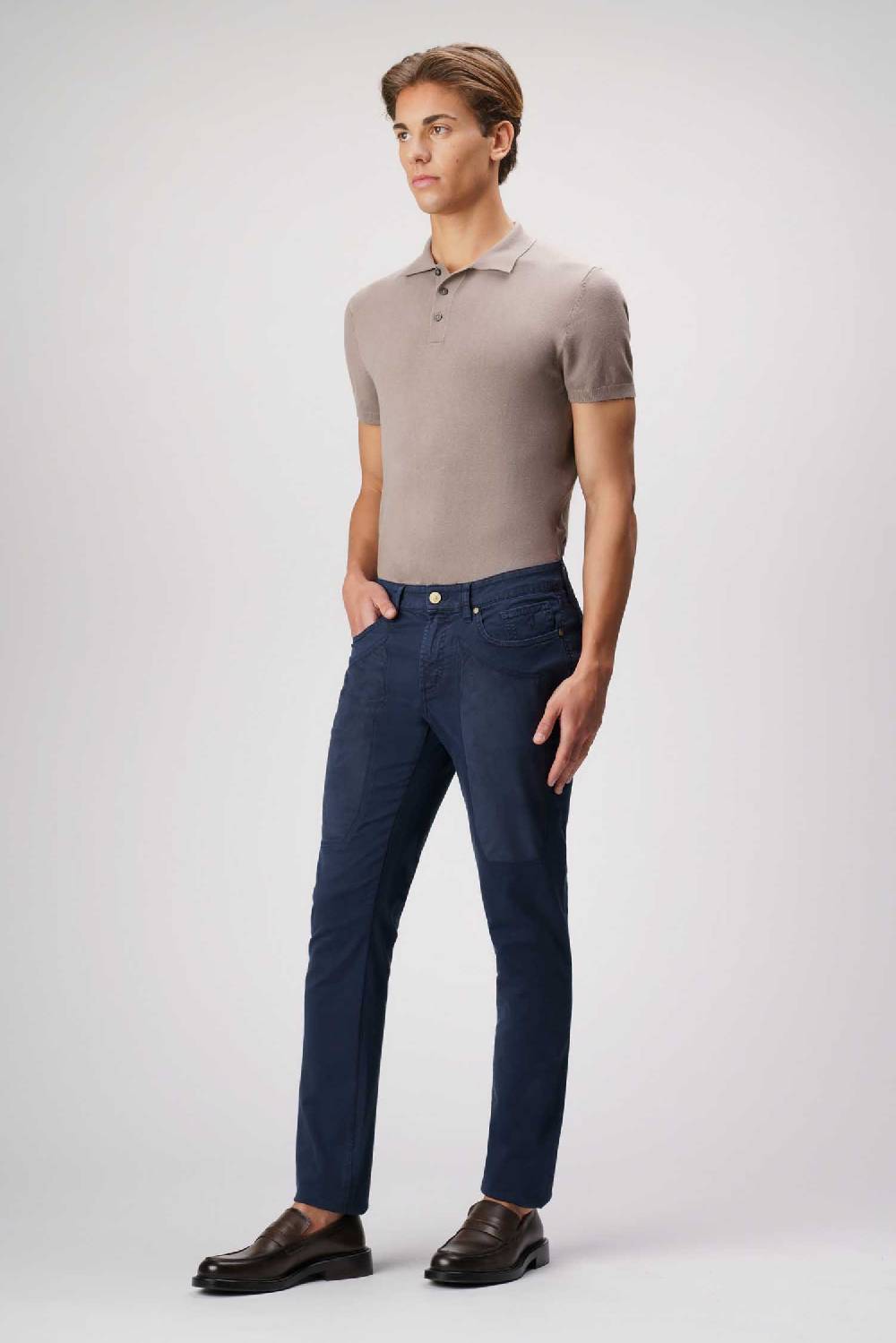 Jeckerson John - Pantalone 5 Tasche Con Toppa In Alcantara Blu