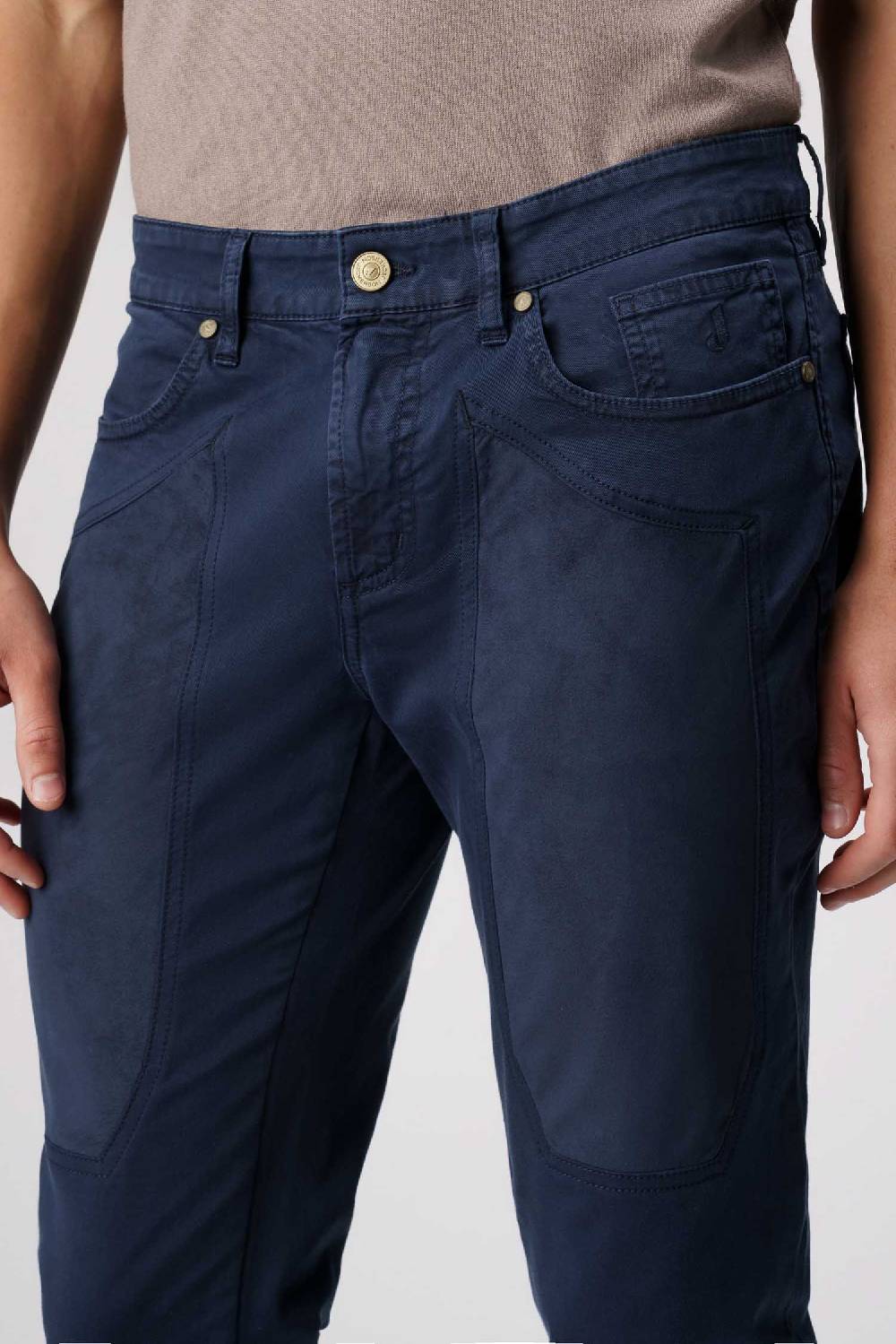 Jeckerson John - Pantalone 5 Tasche Con Toppa In Alcantara Blu