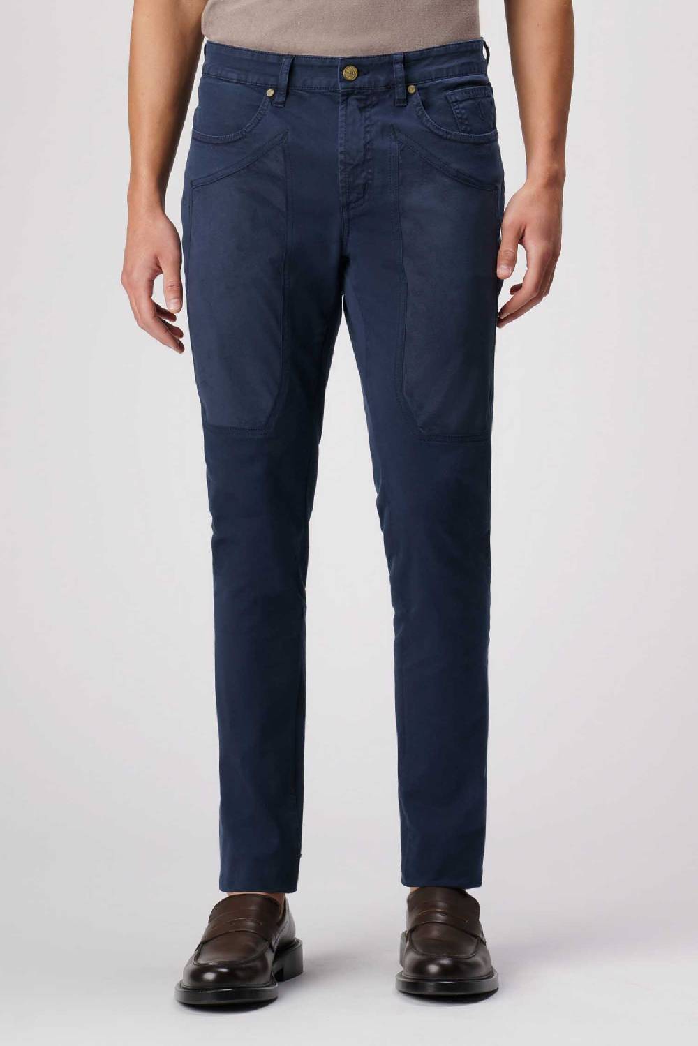 Jeckerson John - Pantalone 5 tasche con toppa in alcantara blu