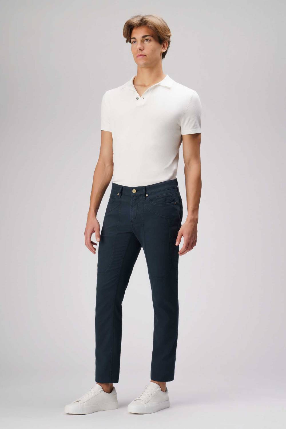 Jeckerson John - Pantalone 5 Tasche Con Toppa In Nido D'ape Blu Scuro