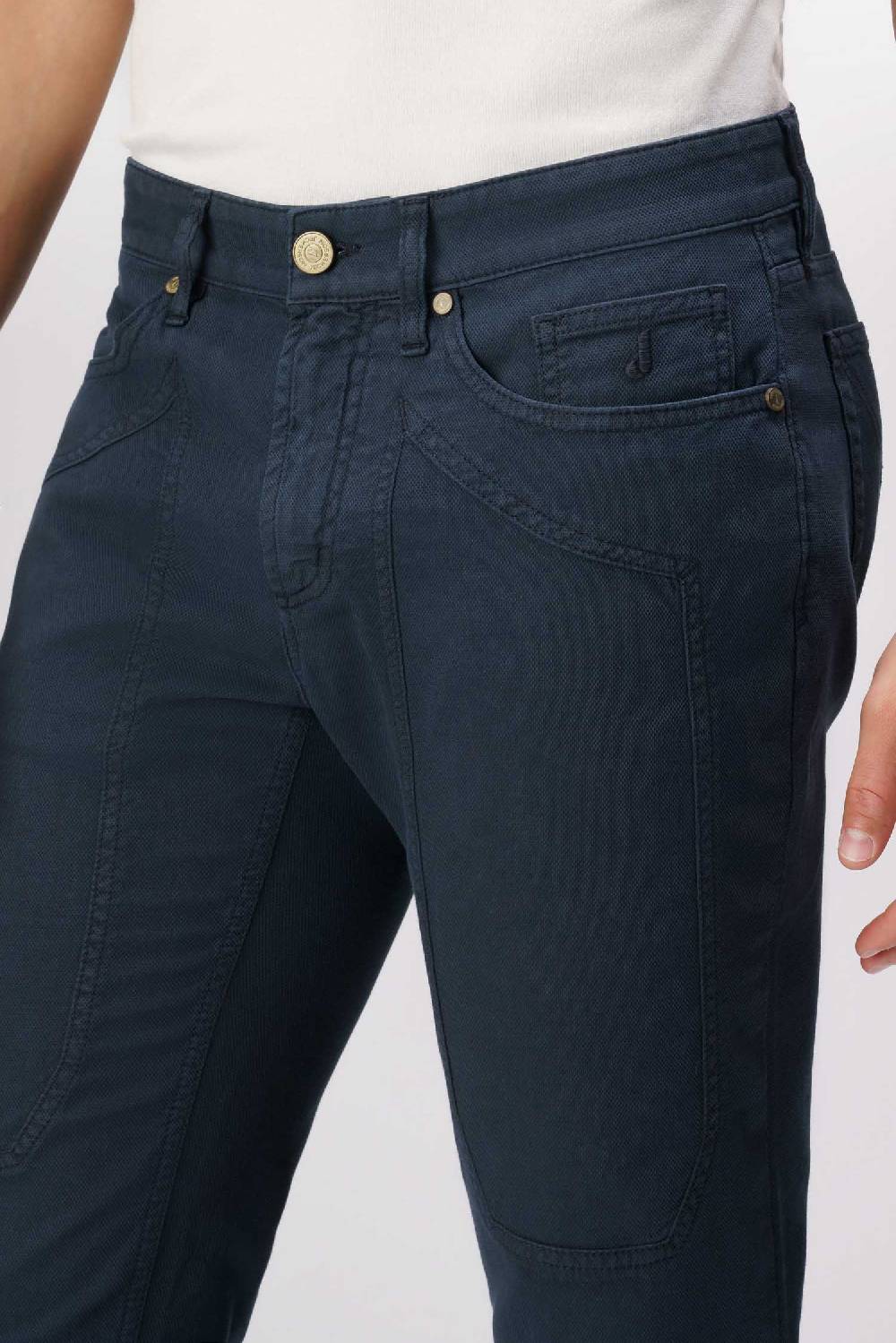 Jeckerson John - Pantalone 5 Tasche Con Toppa In Nido D'ape Blu Scuro