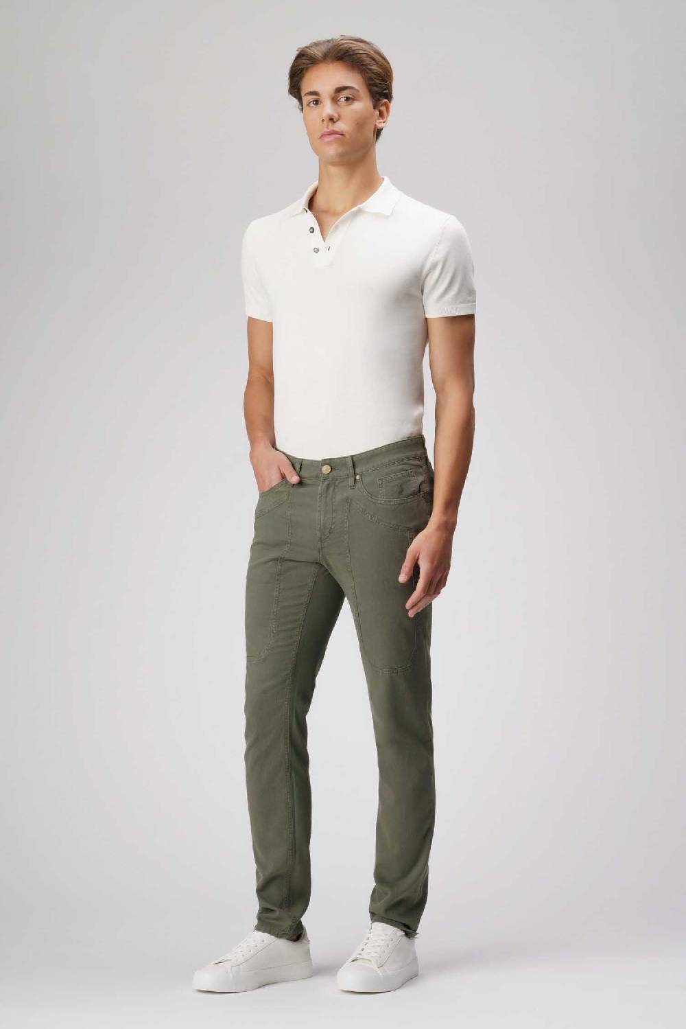 Jeckerson John - Pantalone 5 Tasche Con Toppa In Nido D'ape Verde Militare