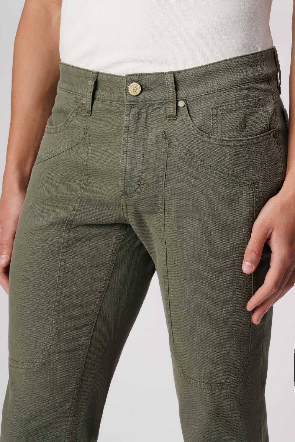 Jeckerson John - Pantalone 5 Tasche Con Toppa In Nido D'ape Verde Militare
