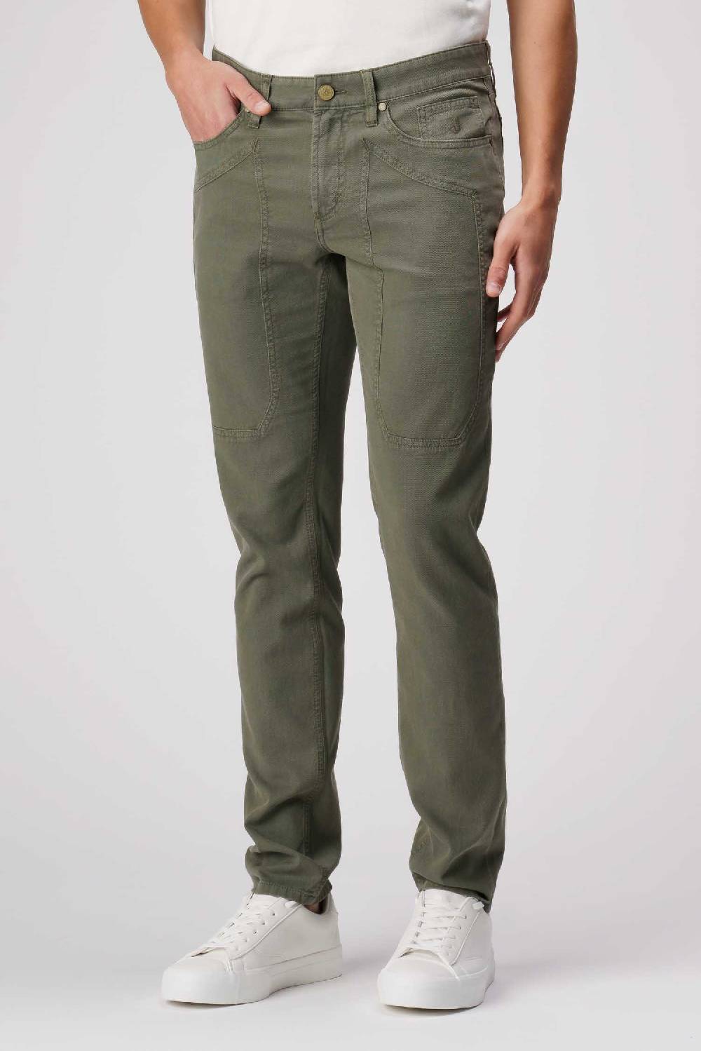 Jeckerson John - Pantalone 5 tasche con toppa in nido d'ape verde militare