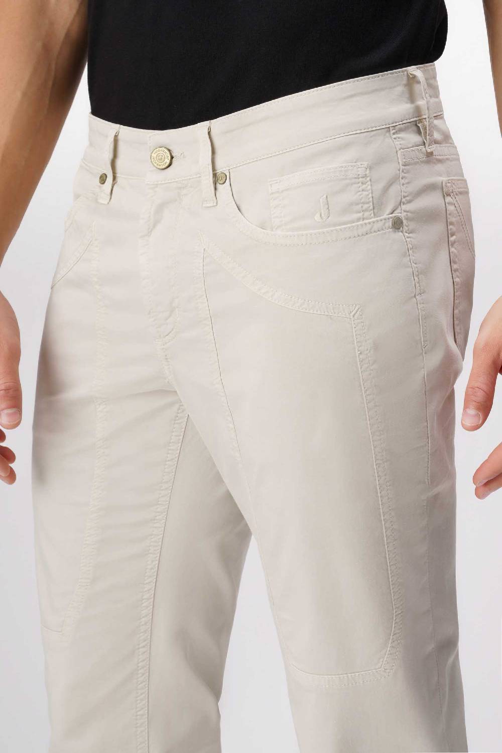 Jeckerson John - Pantalone 5 Tasche In Armatura Raso Beige Chiaro