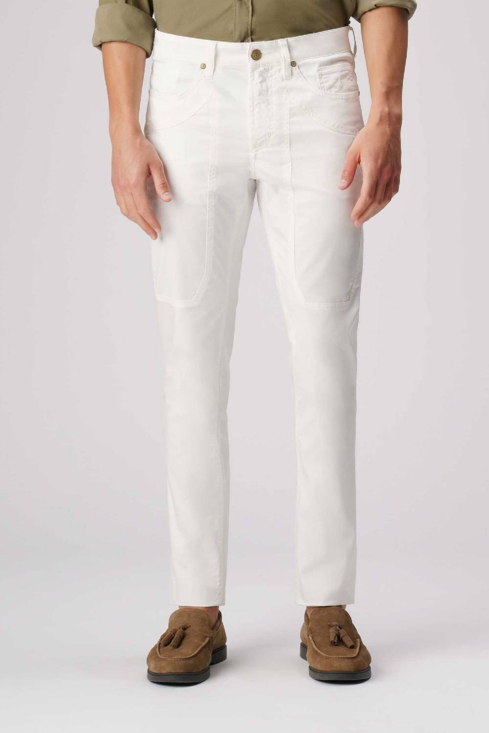 Jeckerson John - Pantalone 5 Tasche In Armatura Raso Bianco