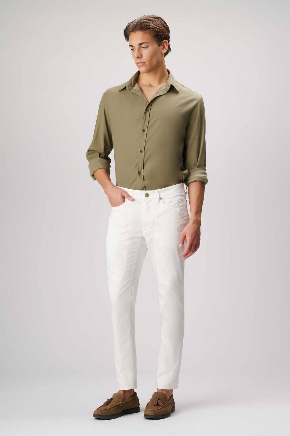 Jeckerson John - Pantalone 5 tasche in armatura raso bianco