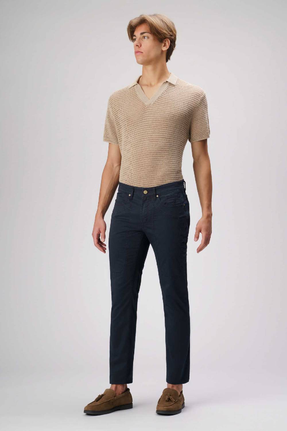 Jeckerson John - Pantalone 5 Tasche In Armatura Raso Blu Scuro