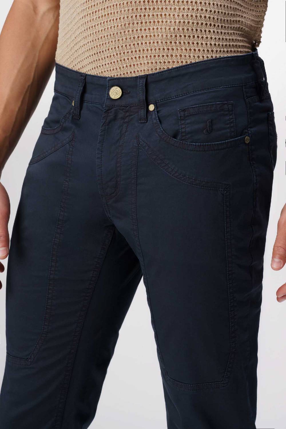 Jeckerson John - Pantalone 5 Tasche In Armatura Raso Blu Scuro