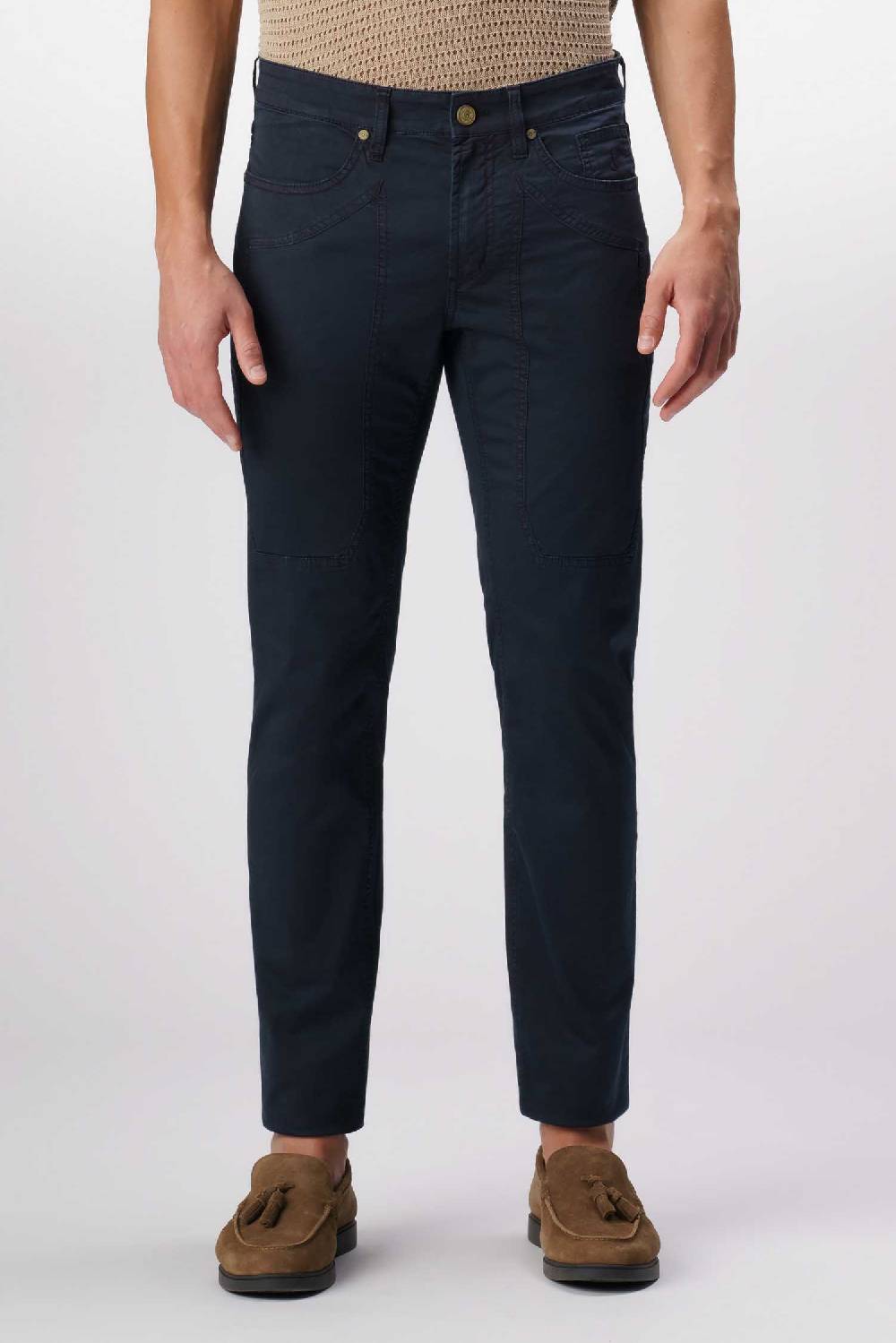 Jeckerson John - Pantalone 5 tasche in armatura raso blu scuro
