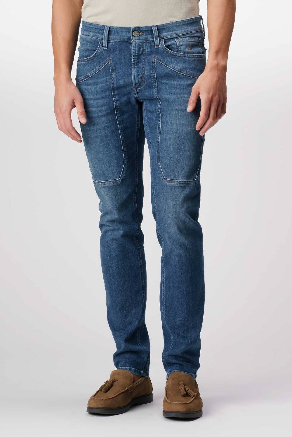 Jeckerson John - Pantalone Con Toppa In Denim Ecologico Blu Scuro