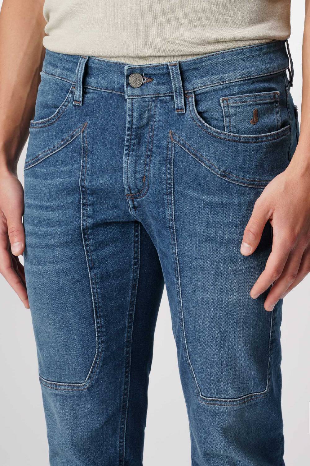 Jeckerson John - Pantalone Con Toppa In Denim Ecologico Blu Scuro