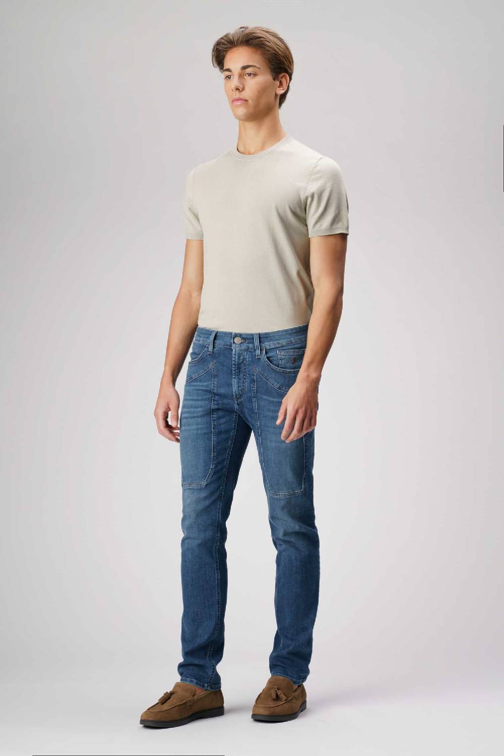 Jeckerson John - Pantalone con toppa in denim ecologico blu scuro