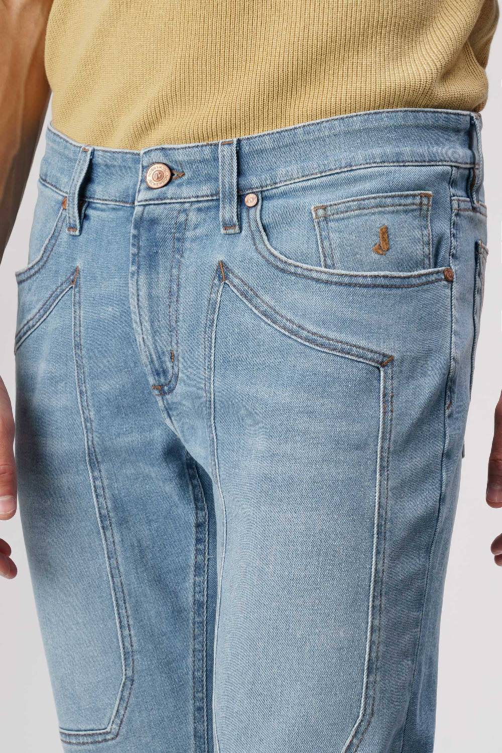 Jeckerson John - Pantalone Con Toppa In Denim Tri-blend Blu Medio Chiaro No Rotture