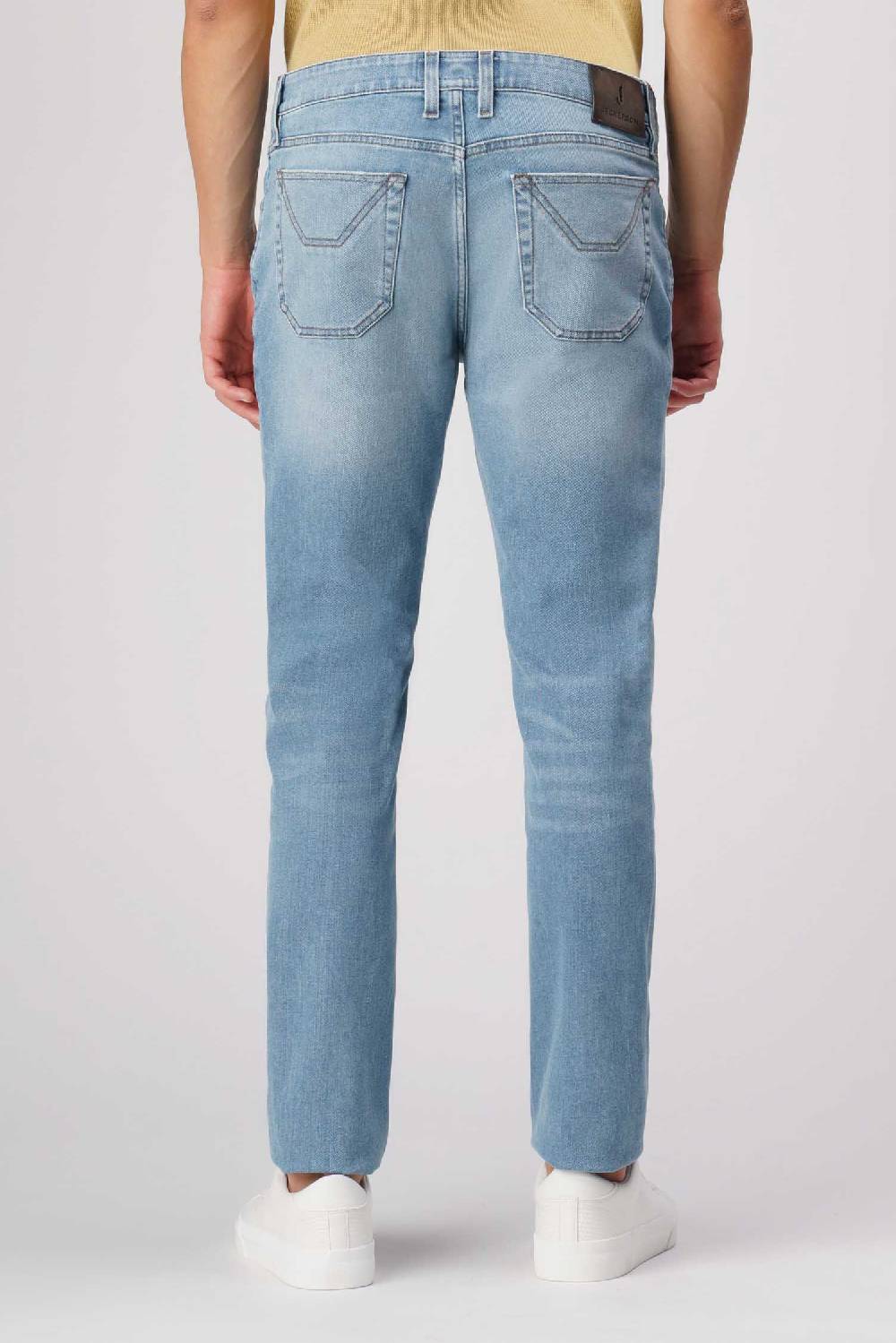 Jeckerson John - Pantalone Con Toppa In Denim Tri-blend Blu Medio Chiaro No Rotture