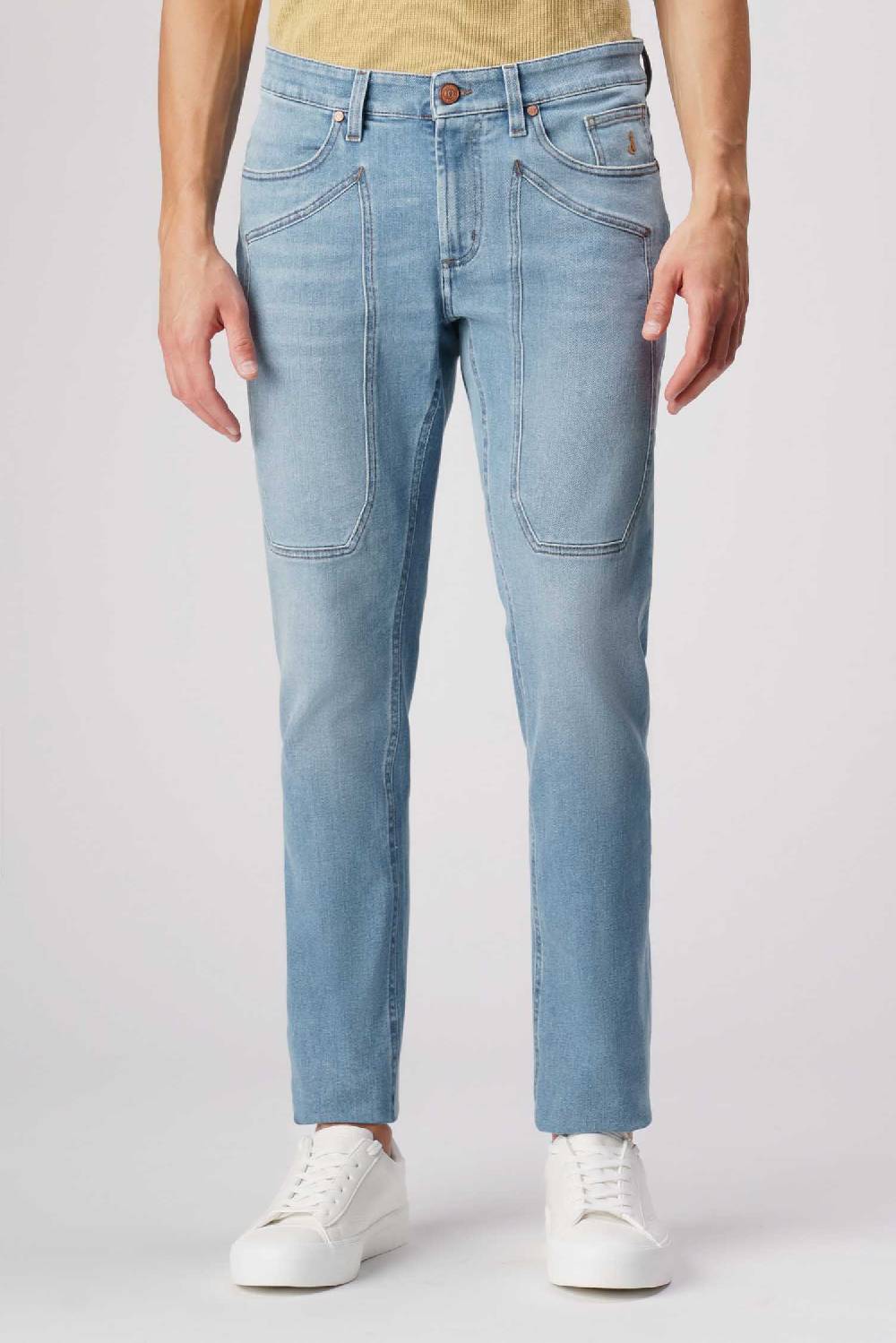 Jeckerson John - Pantalone con toppa in denim tri-blend blu medio chiaro no rotture