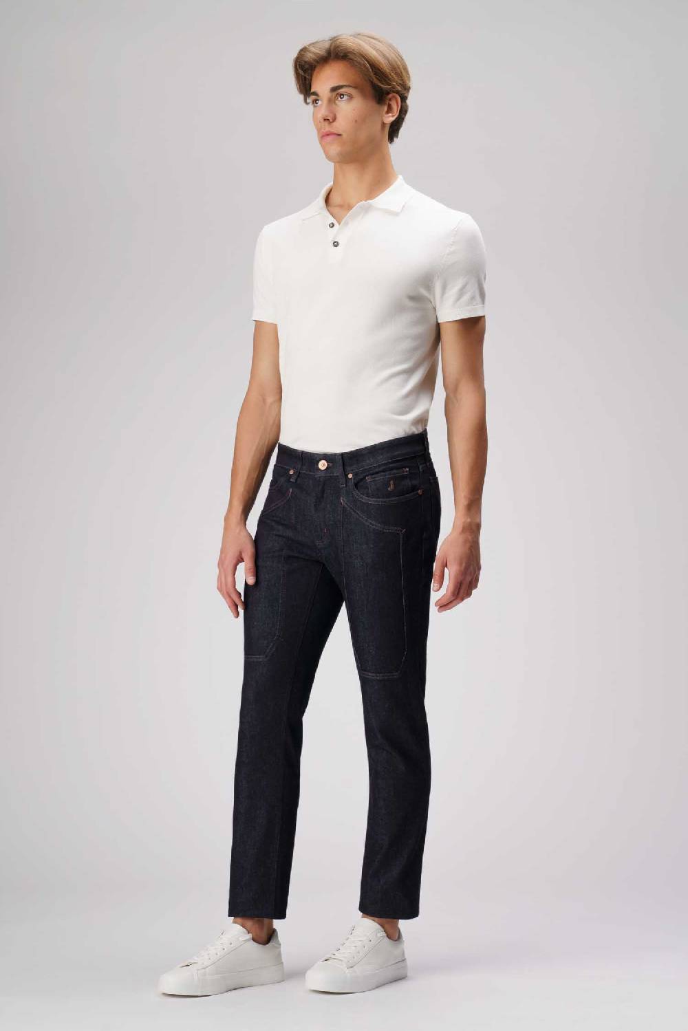 Jeckerson John - Pantalone Con Toppa In Denim Tri-blend Blu Rinse