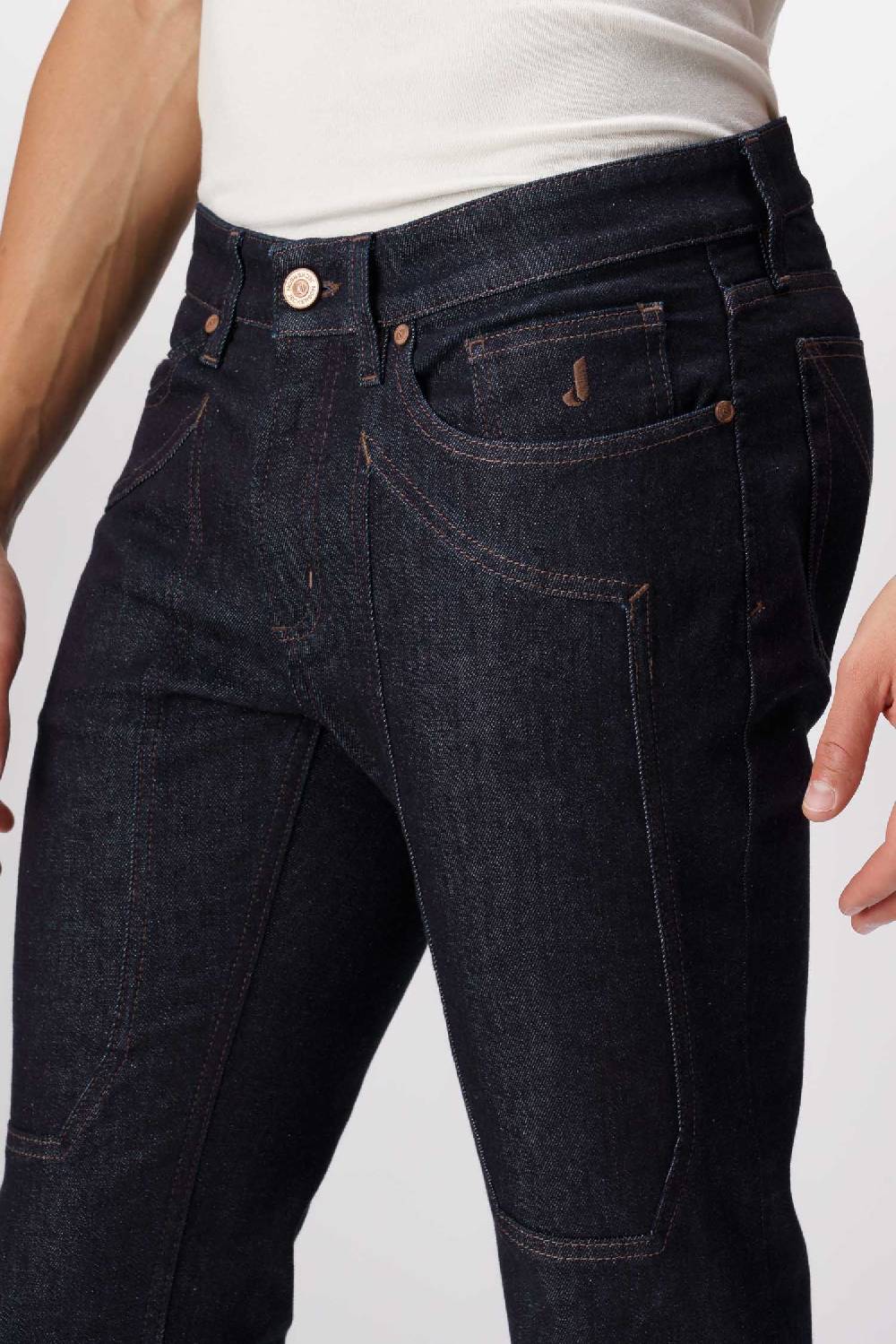 Jeckerson John - Pantalone Con Toppa In Denim Tri-blend Blu Rinse