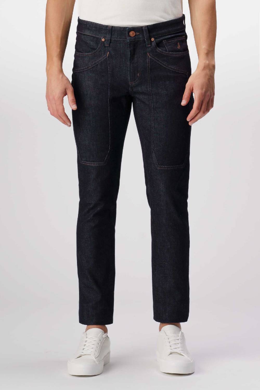 Jeckerson John - Pantalone con toppa in denim tri-blend blu rinse