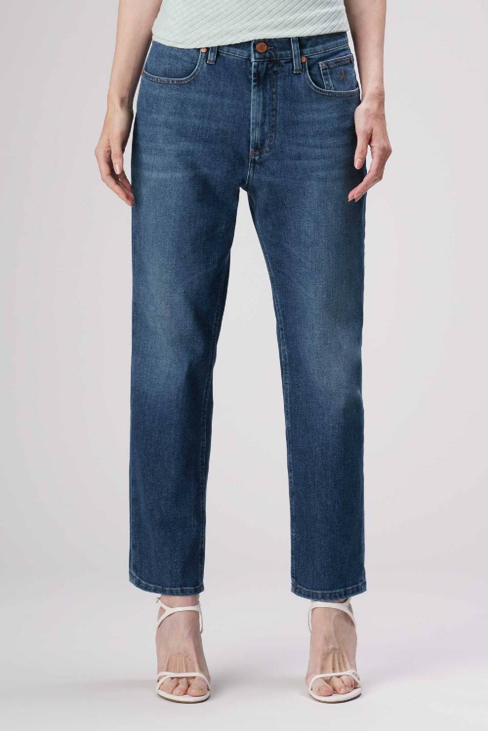 Jeckerson Julia - Pantalone 5 Tasche Boyfriend In Denim Tri-blend Blu Scuro